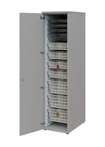 EUROMEDICA D - 46 skříň léková boxová, 1-dveřová, levá, 1950x460x735, korpus šedý, dvířka šedá